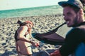 Pretty smiling Caucasian woman kitesurfer enjoying summertime Royalty Free Stock Photo