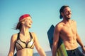 Pretty smiling Caucasian woman kitesurfer enjoying summertime Royalty Free Stock Photo