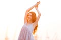 Pretty Smiling Ginger girl in dress Royalty Free Stock Photo