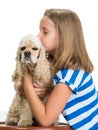 Pretty smiling girl with american spaniel Royalty Free Stock Photo