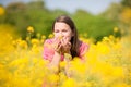 Pretty smiling girl relaxing on meadow Royalty Free Stock Photo