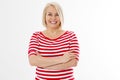 Pretty smiling middle-age lady posing over white background Royalty Free Stock Photo