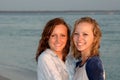 Pretty smiling teen faces at beach