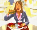 Pretty smiling woman eating a hamburger Royalty Free Stock Photo