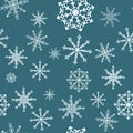 Pretty snowflakes. Duotone seamless winter texture. Winter background. Blue and white snow pattern. Christmas template