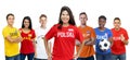 Pretty soccer fan from Poland with supporters from other european countries Royalty Free Stock Photo