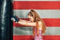 Long hair pretty girl boxing in the gym Royalty Free Stock Photo