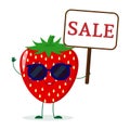 Pretty Strawberry character in sunglasses keeps the signboard welcome.