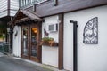 Pretty streets of small village with taverns. Lovely traditional streets of a small town