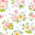 Pretty summer garden seamless vector print. Wild rose, orchid Royalty Free Stock Photo