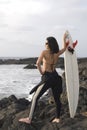 Pretty surfer girl waiting for waves Royalty Free Stock Photo