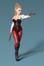 Pretty swashbuckling pirate woman holding two guns