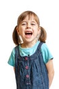 Pretty sweet young girl laughing isolated