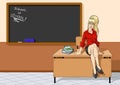 Pretty teacher sitting on desk