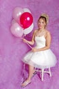 Pretty Teen Blonde Girl - Party Dress - balloons= Royalty Free Stock Photo