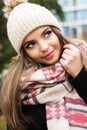 Pretty teen girl is wearing warm winter clothes Royalty Free Stock Photo