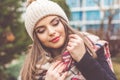 Pretty teen girl is wearing warm winter clothes Royalty Free Stock Photo