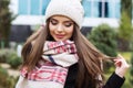 Pretty teen girl is wearing warm winter clothes Royalty Free Stock Photo