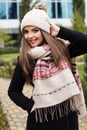 Pretty teen girl is wearing warm winter clothes Royalty Free Stock Photo