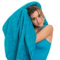 Pretty teenage girl drying her wet hair with a towel Royalty Free Stock Photo