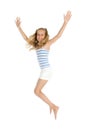 Pretty teenage girl jump and hands up Royalty Free Stock Photo