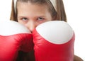 Pretty teenage girl with red boxing gloves Royalty Free Stock Photo