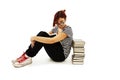 Pretty teenager girl sit on floor and reading book Royalty Free Stock Photo