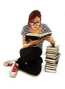 Pretty teenager girl sit on floor and reading book Royalty Free Stock Photo