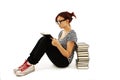 Pretty teenager girl sit on floor and reading book Royalty Free Stock Photo