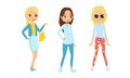 Pretty Teenager Girls Dressed in Fashionable Clothing Vector Illustration Set Royalty Free Stock Photo