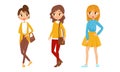 Pretty Teenager Girls Dressed in Fashionable Clothing Vector Illustration Set Royalty Free Stock Photo