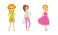 Pretty Teenager Girls Dressed in Fashionable Clothing Vector Illustration Set Royalty Free Stock Photo