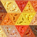 Pretty triangle background in orange, yellow and red colors, sunny background effect patchwork transparent glass effect