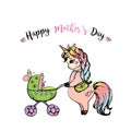 Pretty unicorn with baby carriage