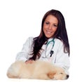 Pretty vet with a cute puppy sleeping Royalty Free Stock Photo