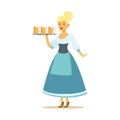 Pretty waitress in a blue Bavarian traditional costume Royalty Free Stock Photo
