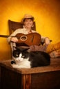 Pretty Western Woman with Guitar and cat