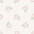 Pretty wildflower seamless vector pattern background. Pink sage green meadow flower buds backdrop. Hand drawn line art Royalty Free Stock Photo