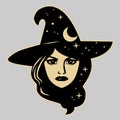 Portrait of angry witch. Vector illustration