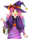 Pretty witch of Halloween in Japanese manga style, create by vector