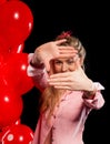 Pretty woman in blouse with red balloons Royalty Free Stock Photo