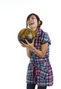 Pretty woman with bowling ball Royalty Free Stock Photo