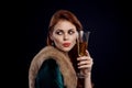 pretty woman champagne glass luxury decoration Black background Royalty Free Stock Photo