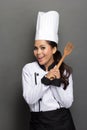 Pretty woman Chef in action Royalty Free Stock Photo