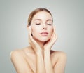 Pretty woman with closed eyes and young healthy skin. Facial treatment, face lifting, anti aging and skin care concept Royalty Free Stock Photo