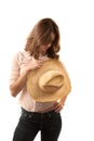 Pretty woman with cowboy hat Royalty Free Stock Photo