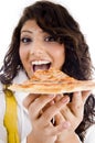 Pretty woman eating delicious pizza Royalty Free Stock Photo