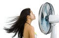 Pretty woman enjoying fan blowing