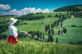 Pretty woman enjoying the view from the hill, Tuscany, Italy Royalty Free Stock Photo