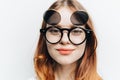 pretty woman face closeup fashionable glasses cosmetics attractive look Royalty Free Stock Photo